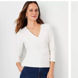 Ann Taylor Refined Stretch Wrap Top, Winter White size small petite (NWT)